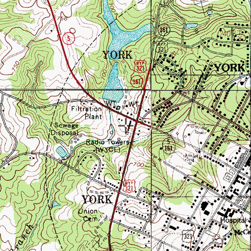 Topographic Map of WBZK-AM (York), SC