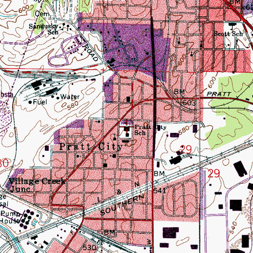 Topographic Map of Pratt City School, AL