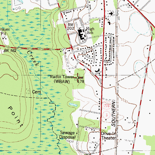 Topographic Map of WBAW-FM (Barnwell), SC