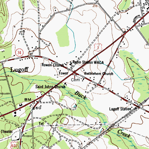 Topographic Map of WPUB-FM (Camden), SC