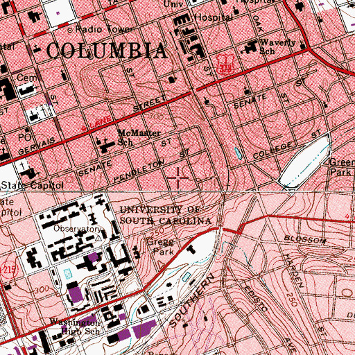 Topographic Map of WUSC-FM (Columbia), SC