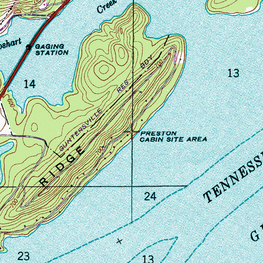 Topographic Map of Preston Cabin Site Area, AL