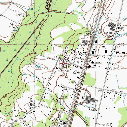 Topographic Map of WWKT-FM (Kingstree), SC
