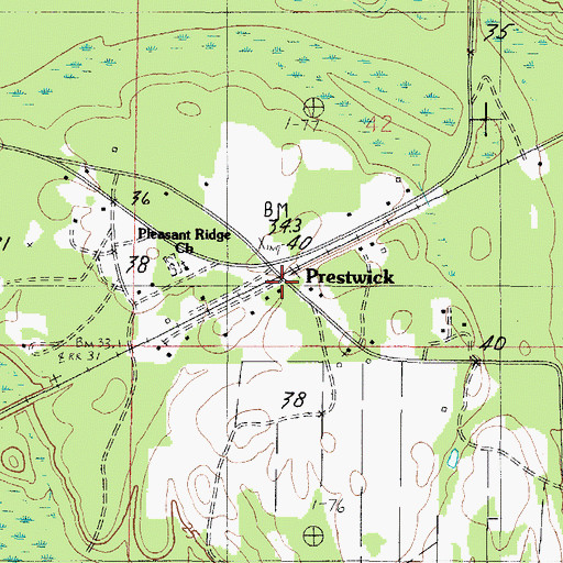 Topographic Map of Prestwick, AL