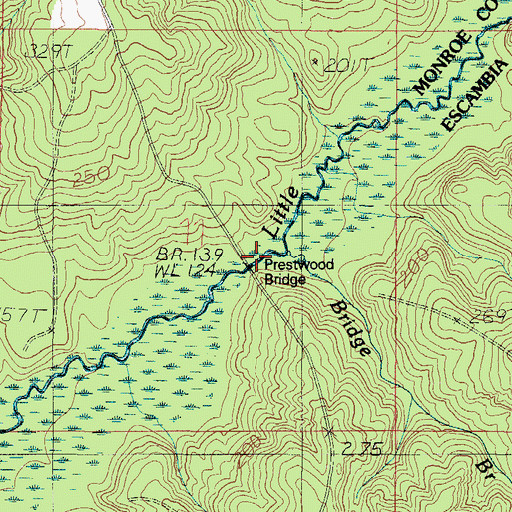 Topographic Map of Prestwood Bridge, AL