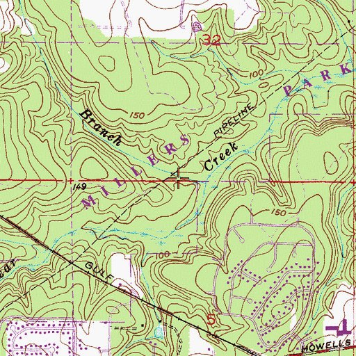 Topographic Map of Pretty Branch, AL