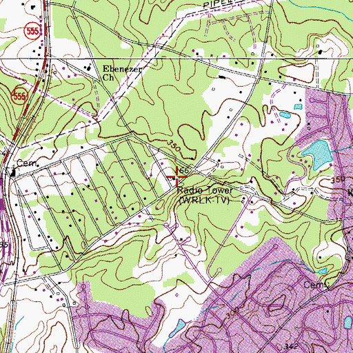 Topographic Map of WRLK-TV (Columbia), SC