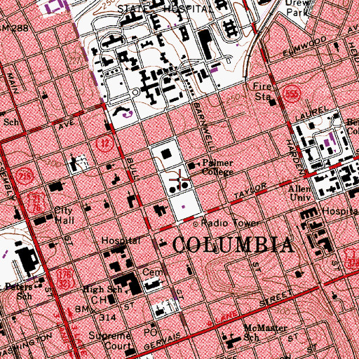 Topographic Map of Chicora College (historical), SC