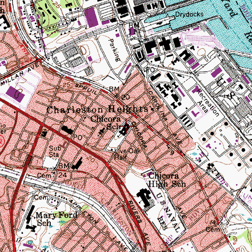 Topographic Map of Chicora Elementary School, SC