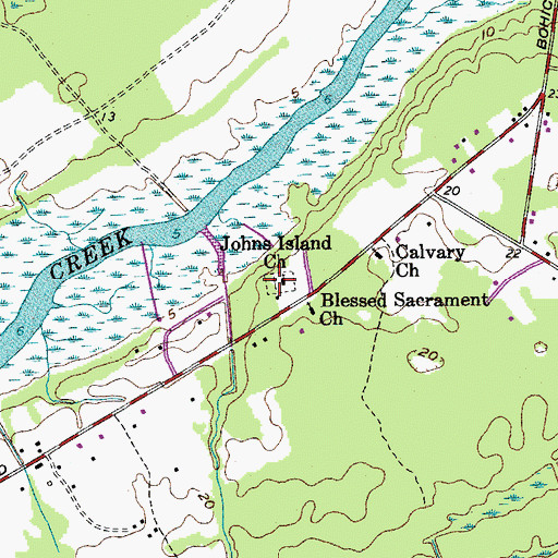 Topographic Map of Johns Island Church, SC