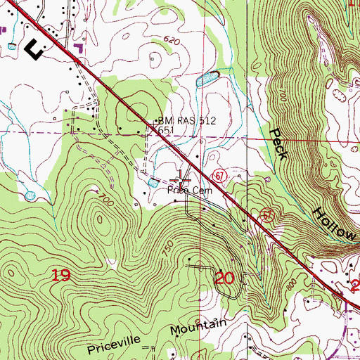 Topographic Map of Price Cemetery, AL