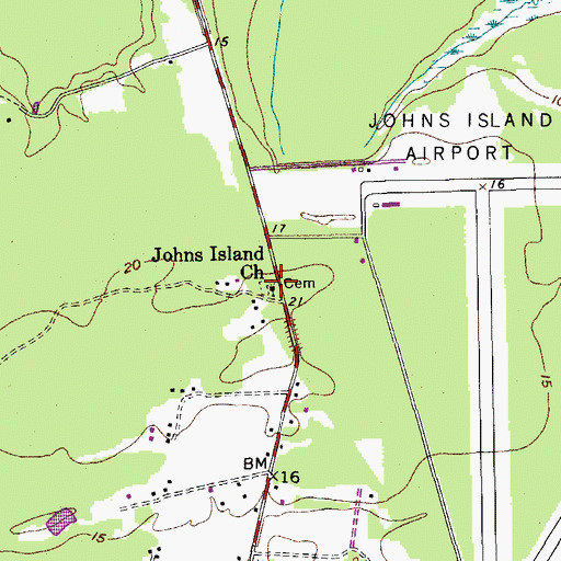 Topographic Map of Johns Island Church, SC