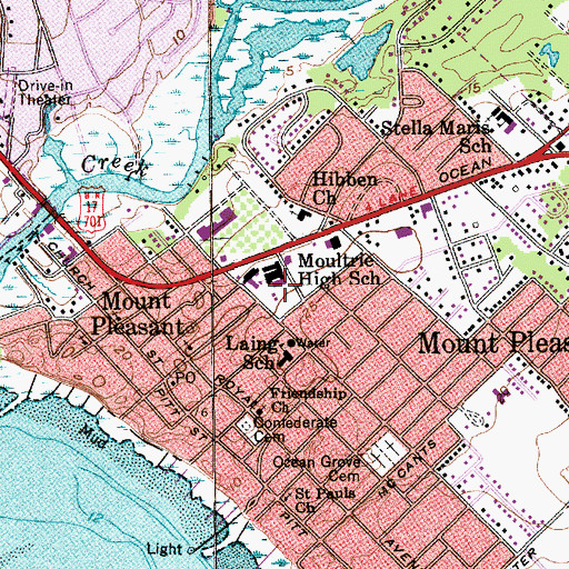 Topographic Map of Moultrie Middle School, SC
