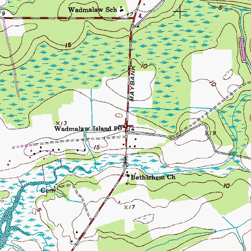 Topographic Map of Wadmalaw Island Post Office, SC