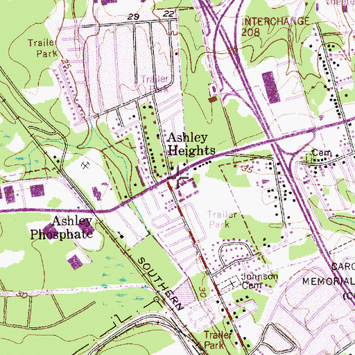 Topographic Map of Ashley Phosphate School (historical), SC