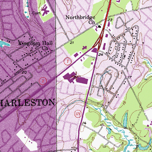 Topographic Map of Ashley Plaza Mall Shopping Center, SC