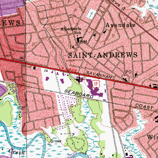 Topographic Map of Ashley River Baptist Church, SC