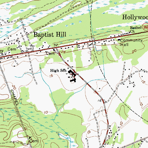 Topographic Map of Baptist Hill High School, SC