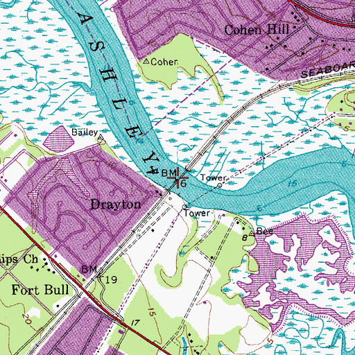 Topographic Map of Bees Ferry (historical), SC