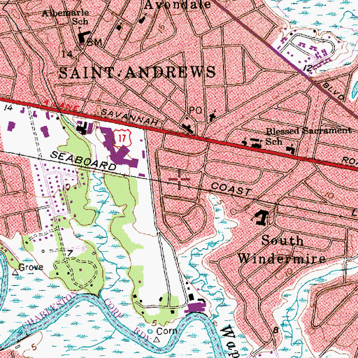 Topographic Map of Byrnes Downs, SC