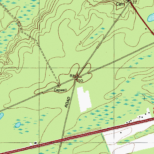 Topographic Map of Capwells Crossroads, SC