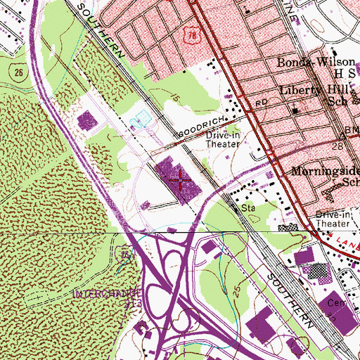 Topographic Map of Charles Towne Square Mall Shopping Center, SC