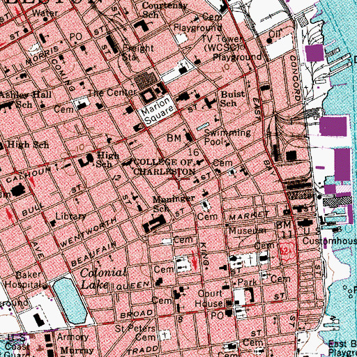 Topographic Map of Charleston Historic District, SC