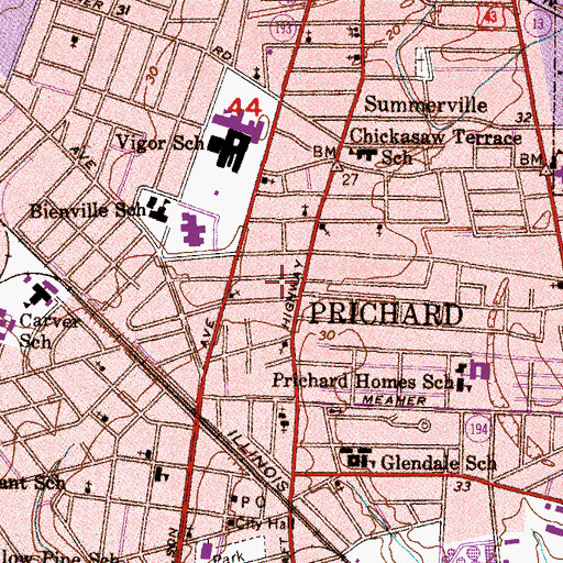 Topographic Map of Prichard, AL