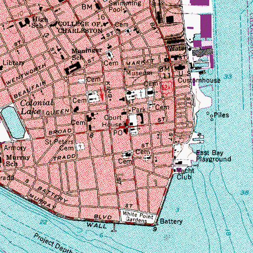 Topographic Map of Charleston Post Office, SC