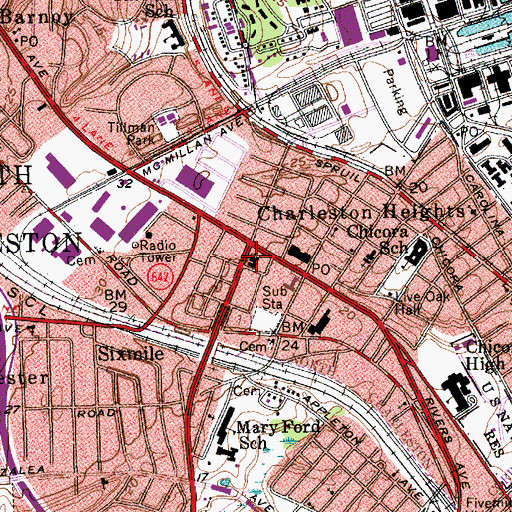 Topographic Map of Cherokee Place United Methodist Church, SC