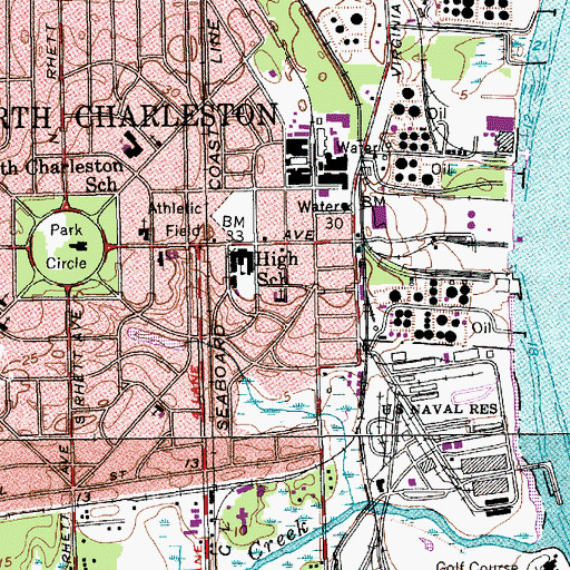 Topographic Map of Cooper River Baptist Church, SC