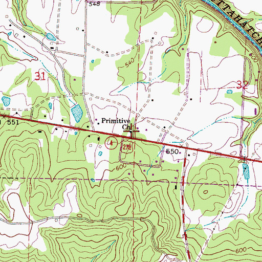 Topographic Map of Primitive Church, AL