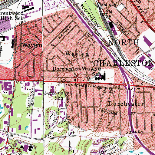 Topographic Map of Dorchester-Waylyn Baptist Church, SC