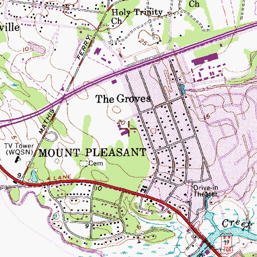 Topographic Map of East Cooper Private School, SC