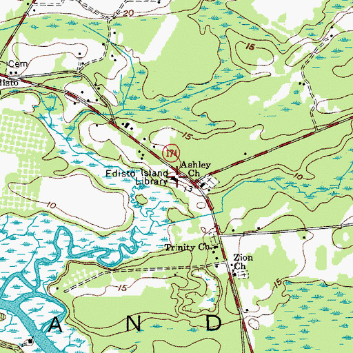 Topographic Map of Edisto Island School, SC