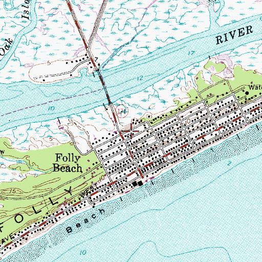 Topographic Map of Folly Beach Post Office, SC