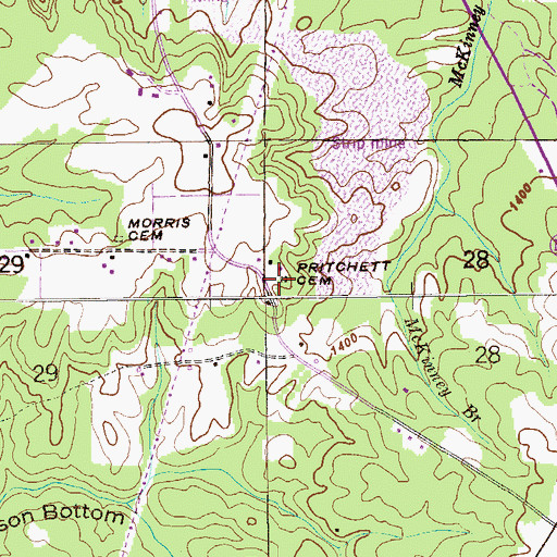 Topographic Map of Pritchett Cemetery, AL