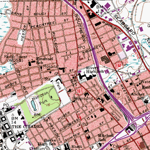 Topographic Map of Hampton Park Baptist Church, SC