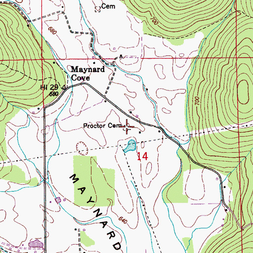 Topographic Map of Proctor Cemetery, AL