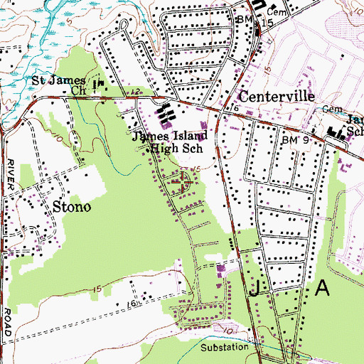 Topographic Map of Jamestown Estates, SC