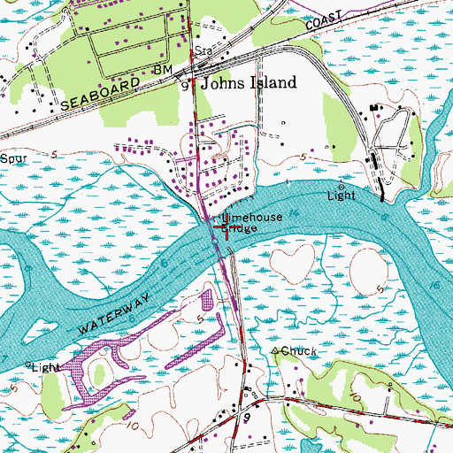 Topographic Map of Johns Island Ferry (historical), SC