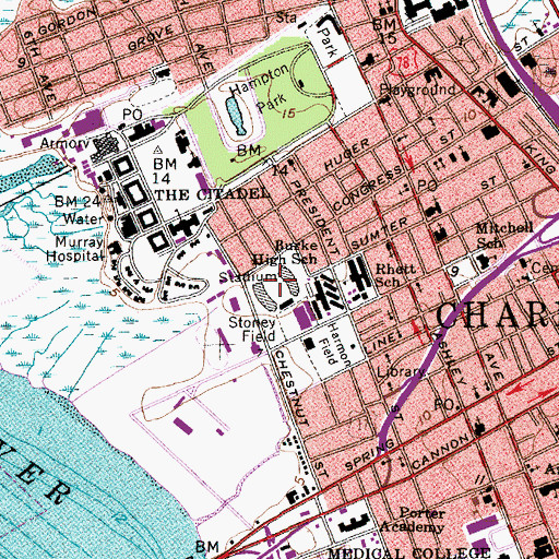 Topographic Map of Johnson Hagood Memorial Stadium, SC