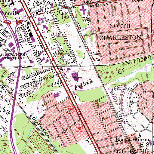 Topographic Map of Liberty Mall Shopping Center, SC