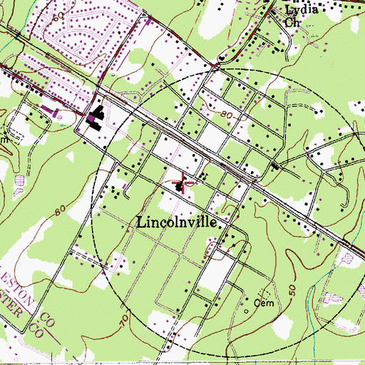 Topographic Map of Lincolnville School (historical), SC