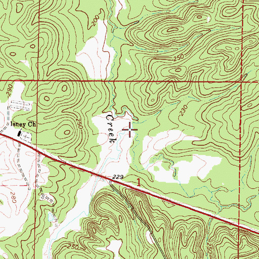 Topographic Map of Prong Puss Cuss Creek, AL