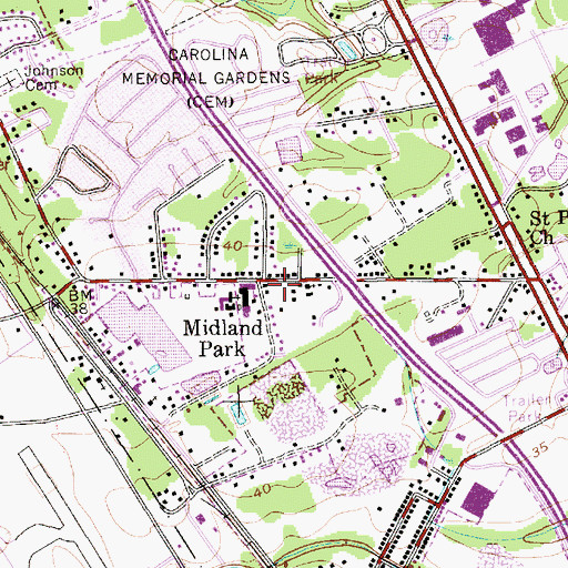 Topographic Map of Midland Park, SC