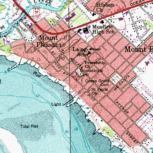 Topographic Map of Mount Pleasant Historic District, SC