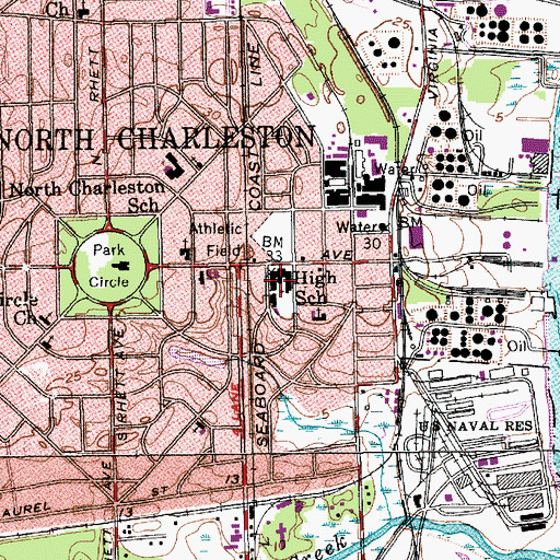Topographic Map of North Charleston High School, SC