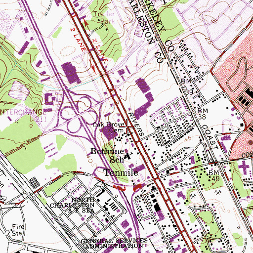Topographic Map of Oak Grove School (historical), SC