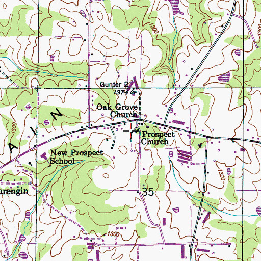 Topographic Map of Prospect Church, AL